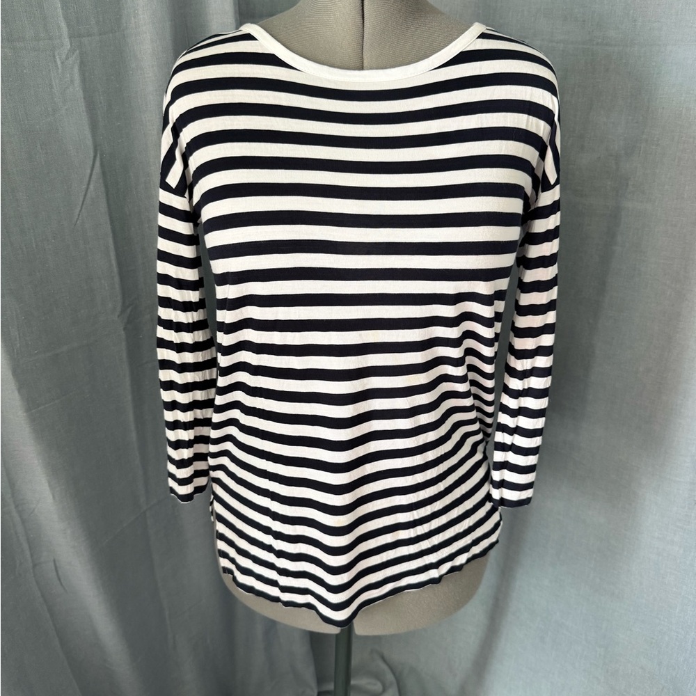 LOFT Black and White Striped Long Sleeve Top